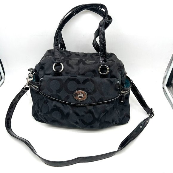 Coach Black Signature Nylon Diaper Bag & Inner Tote Bag A0969 Authentic Large - Picture 1 of 11